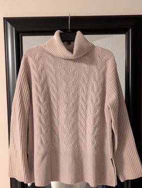 Reiss Wool Cashmere Blend Chunky Cable Knit Turtleneck Sweater In Nude